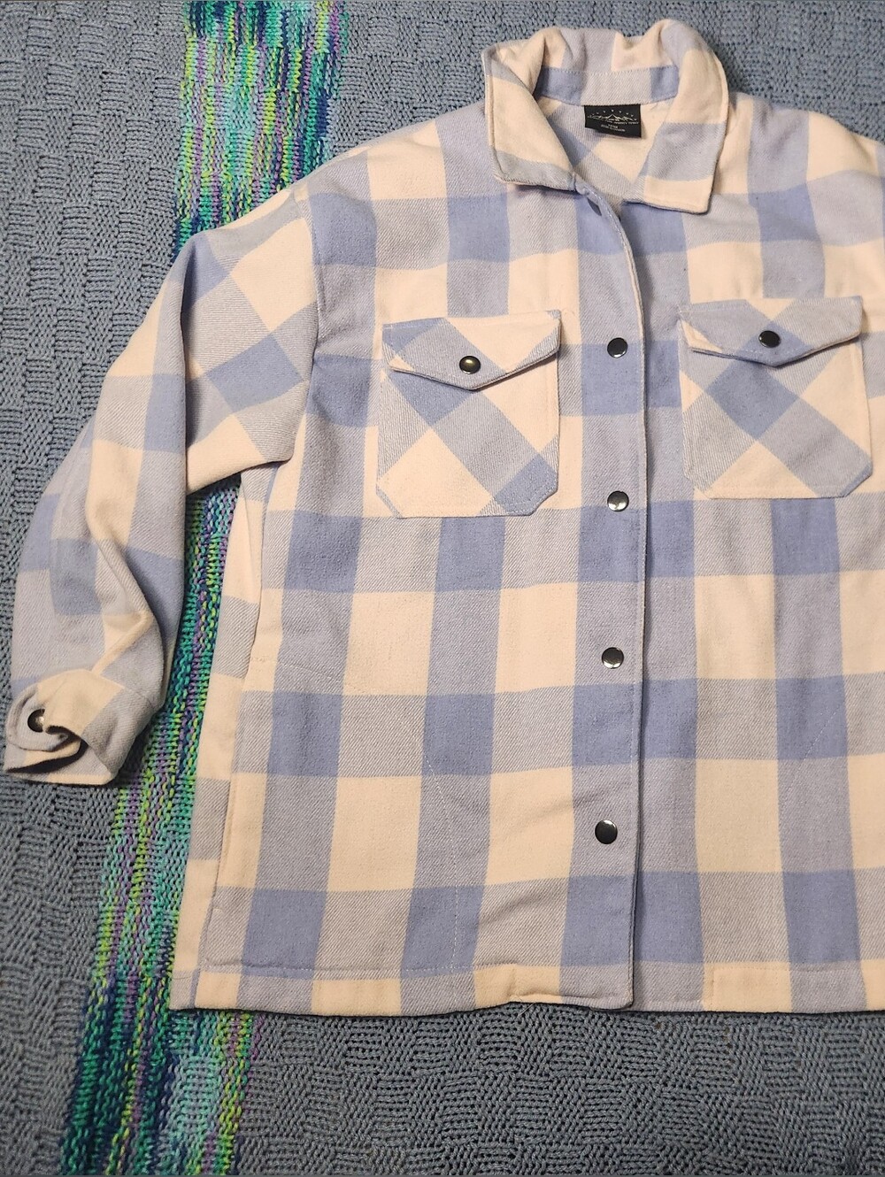 HFX Blue & Cream Checked Button-Up Shacket